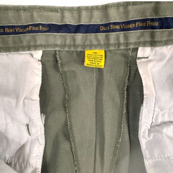 VTG Duck Head Vintage Pleat Front Khaki‎ Chino Pants, Olive, 36x29, 100% Cotton - Picture 5 of 8